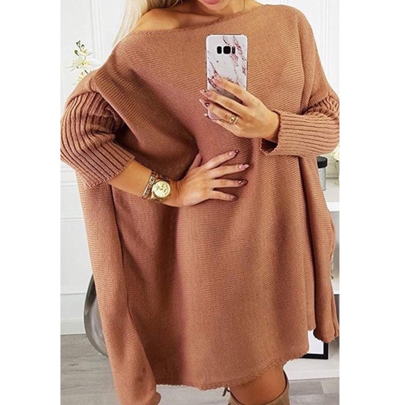 Nude Off The Shoulder Sweater Dress - Picture 2 of 3